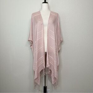 NWT a.n.a Woven Textured Peach Whip Wrap Kimono Coverup Fringe Cardigan